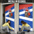 Chile Christmas Door Cover with Moai Statues Santa Hats Snowflakes and Flag Colors Design - Wonder Print Shop