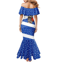 Chile Christmas Family Matching Mermaid Dress and Hawaiian Shirt with Moai Statues Santa Hats Snowflakes and Flag Colors Design - Wonder Print Shop