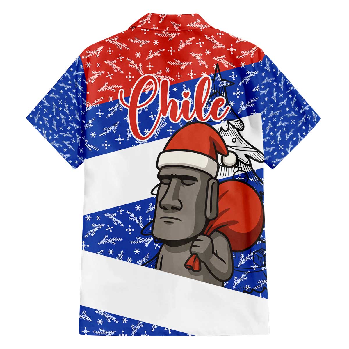 Chile Christmas Family Matching Off The Shoulder Long Sleeve Dress and Hawaiian Shirt with Moai Statues Santa Hats Snowflakes and Flag Colors Design - Wonder Print Shop