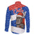 Chile Christmas Family Matching Off The Shoulder Long Sleeve Dress and Hawaiian Shirt with Moai Statues Santa Hats Snowflakes and Flag Colors Design - Wonder Print Shop