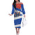 Chile Christmas Family Matching Off The Shoulder Long Sleeve Dress and Hawaiian Shirt with Moai Statues Santa Hats Snowflakes and Flag Colors Design - Wonder Print Shop