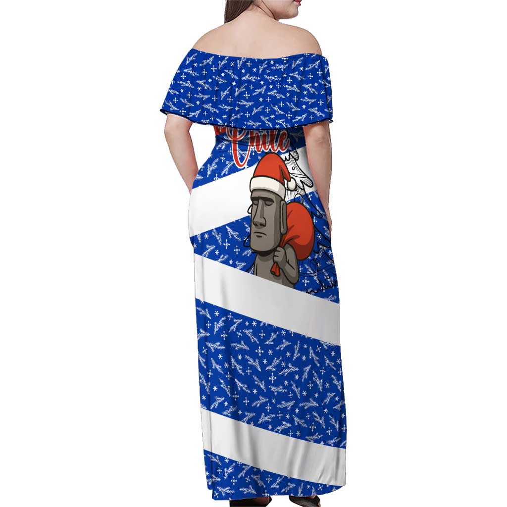 Chile Christmas Family Matching Off Shoulder Maxi Dress and Hawaiian Shirt with Moai Statues Santa Hats Snowflakes and Flag Colors Design - Wonder Print Shop