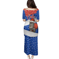 Chile Christmas Family Matching Puletasi and Hawaiian Shirt with Moai Statues Santa Hats Snowflakes and Flag Colors Design - Wonder Print Shop