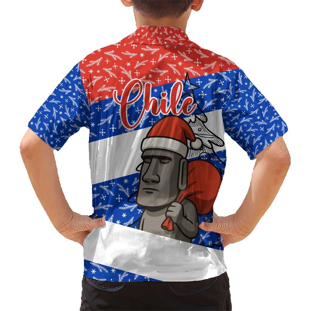 Chile Christmas Family Matching Short Sleeve Bodycon Dress and Hawaiian Shirt with Moai Statues Santa Hats Snowflakes and Flag Colors Design - Wonder Print Shop