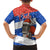 Chile Christmas Family Matching Short Sleeve Bodycon Dress and Hawaiian Shirt with Moai Statues Santa Hats Snowflakes and Flag Colors Design - Wonder Print Shop