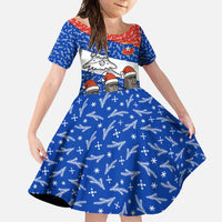 Chile Christmas Family Matching Short Sleeve Bodycon Dress and Hawaiian Shirt with Moai Statues Santa Hats Snowflakes and Flag Colors Design - Wonder Print Shop