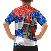 Chile Christmas Family Matching Summer Maxi Dress and Hawaiian Shirt with Moai Statues Santa Hats Snowflakes and Flag Colors Design - Wonder Print Shop