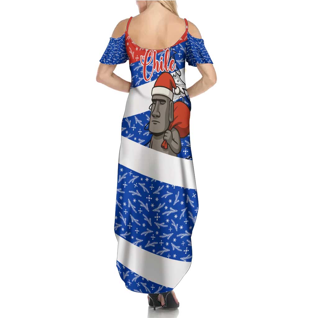 Chile Christmas Family Matching Summer Maxi Dress and Hawaiian Shirt with Moai Statues Santa Hats Snowflakes and Flag Colors Design - Wonder Print Shop