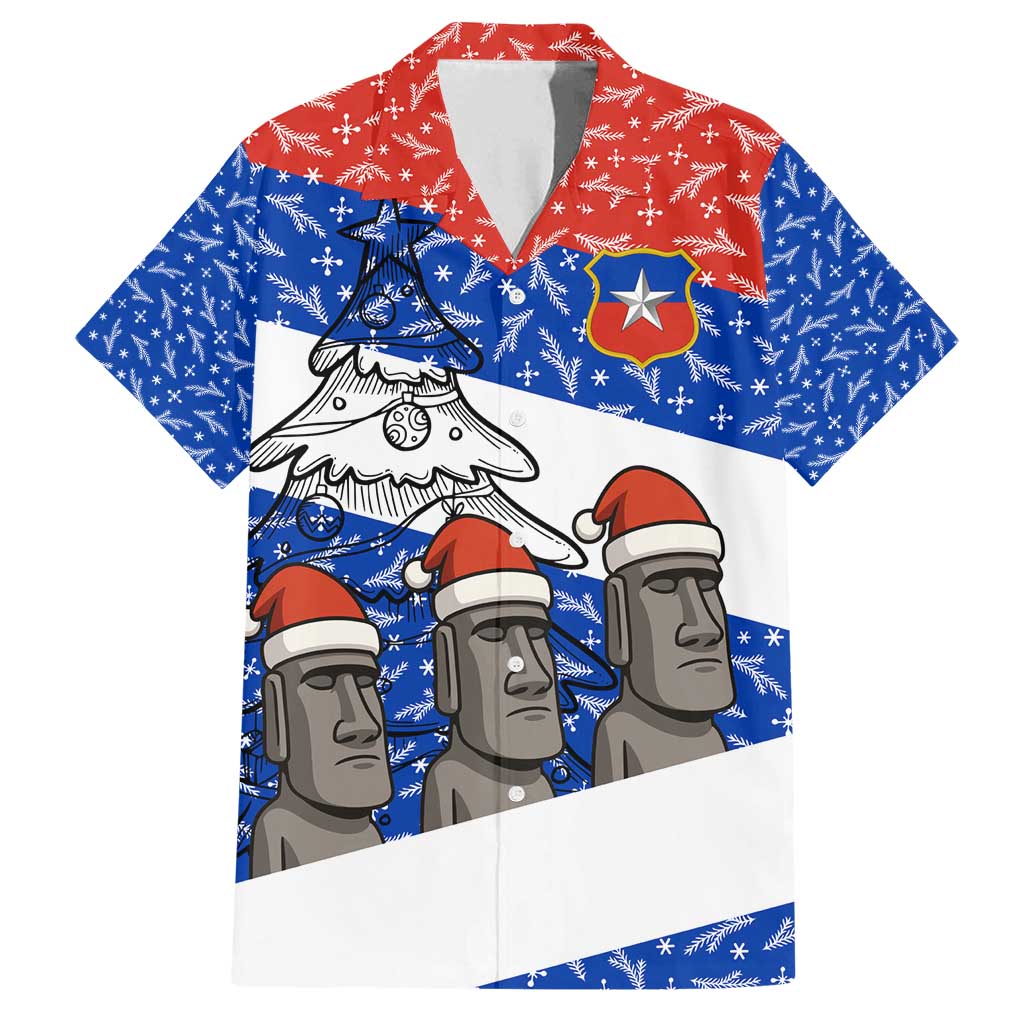 Chile Christmas Family Matching Tank Maxi Dress and Hawaiian Shirt with Moai Statues Santa Hats Snowflakes and Flag Colors Design - Wonder Print Shop