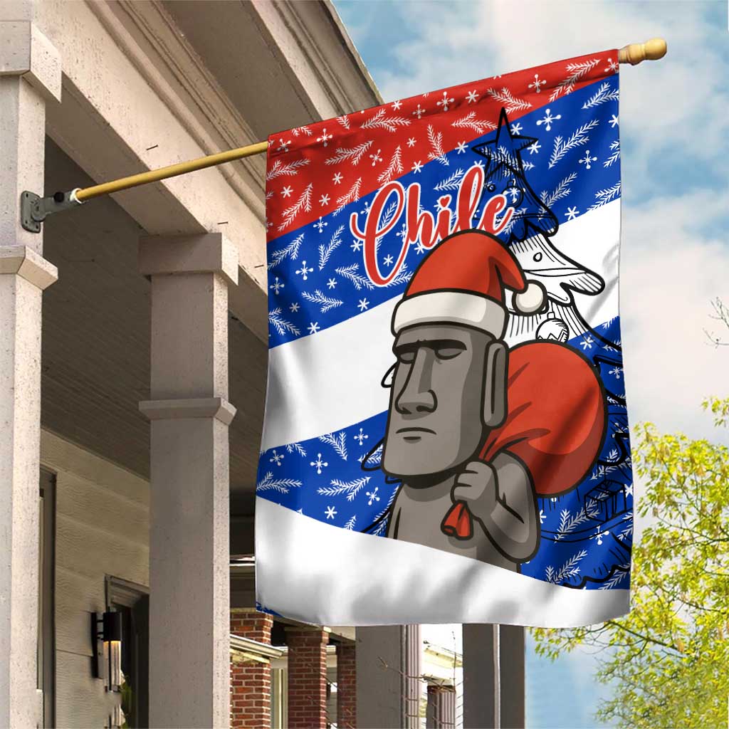Chile Christmas Garden Flag with Moai Statues Santa Hats Snowflakes and Flag Colors Design - Wonder Print Shop