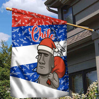 Chile Christmas Garden Flag with Moai Statues Santa Hats Snowflakes and Flag Colors Design - Wonder Print Shop