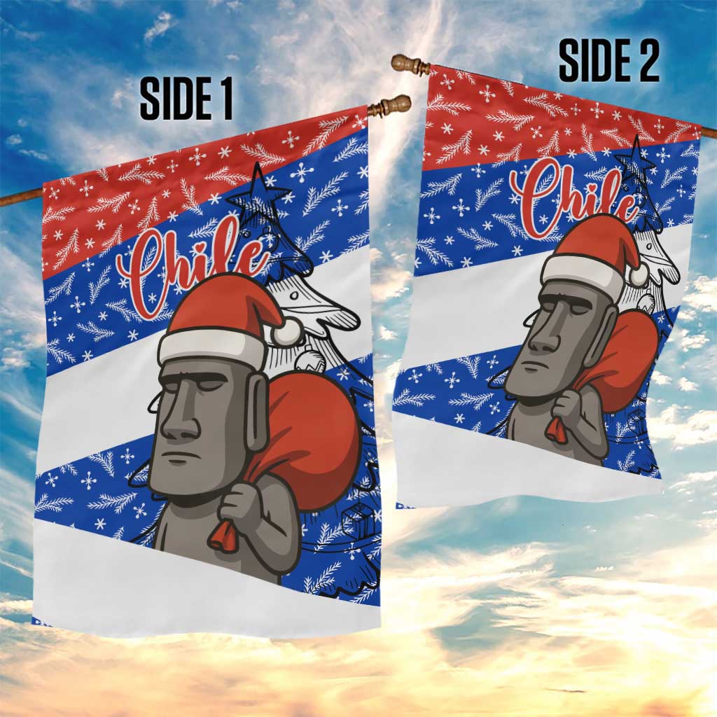 Chile Christmas Garden Flag with Moai Statues Santa Hats Snowflakes and Flag Colors Design - Wonder Print Shop