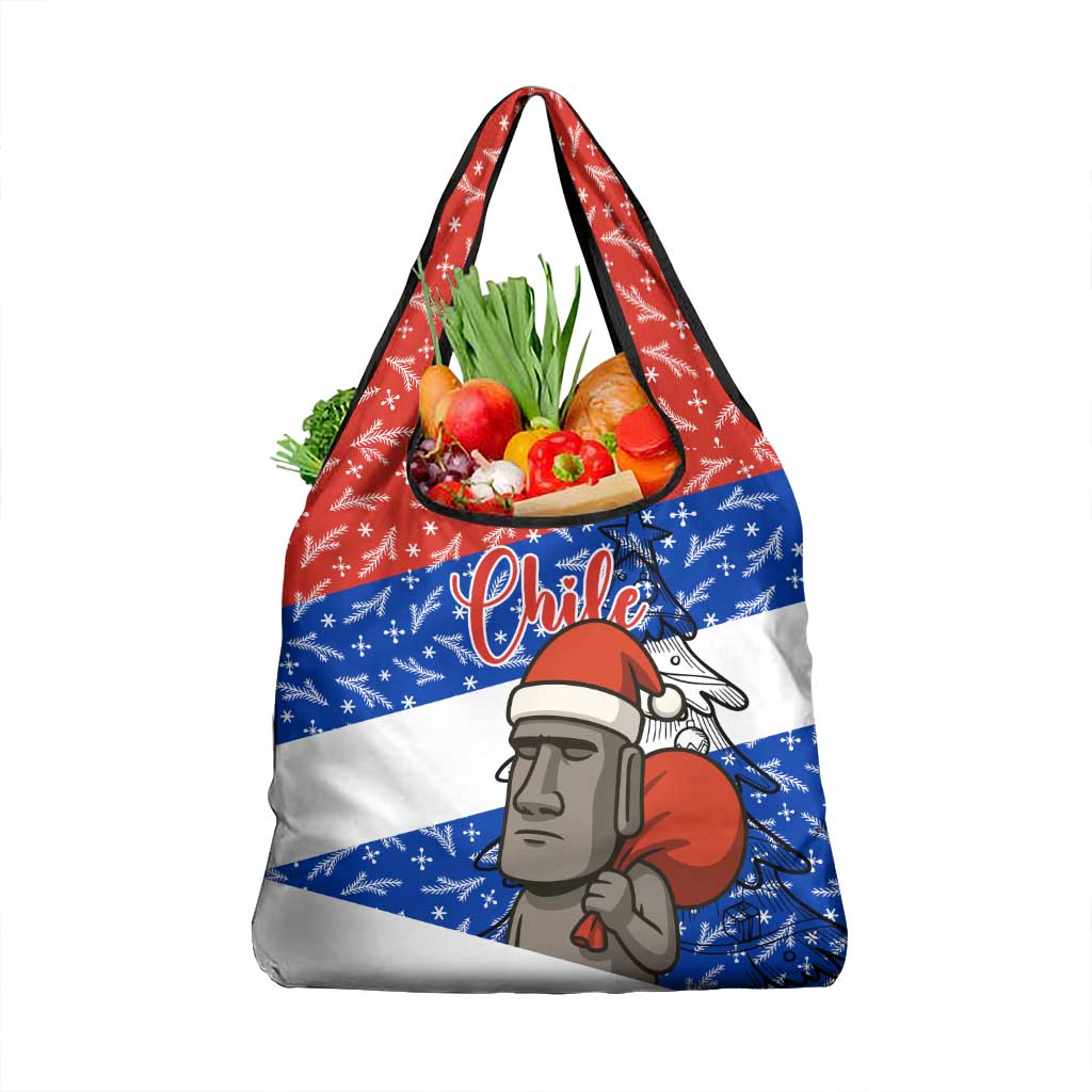 Chile Christmas Grocery Bag with Moai Statues Santa Hats Snowflakes and Flag Colors Design - Wonder Print Shop