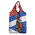 Chile Christmas Grocery Bag with Moai Statues Santa Hats Snowflakes and Flag Colors Design - Wonder Print Shop