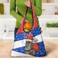 Chile Christmas Grocery Bag with Moai Statues Santa Hats Snowflakes and Flag Colors Design - Wonder Print Shop