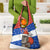 Chile Christmas Grocery Bag with Moai Statues Santa Hats Snowflakes and Flag Colors Design - Wonder Print Shop