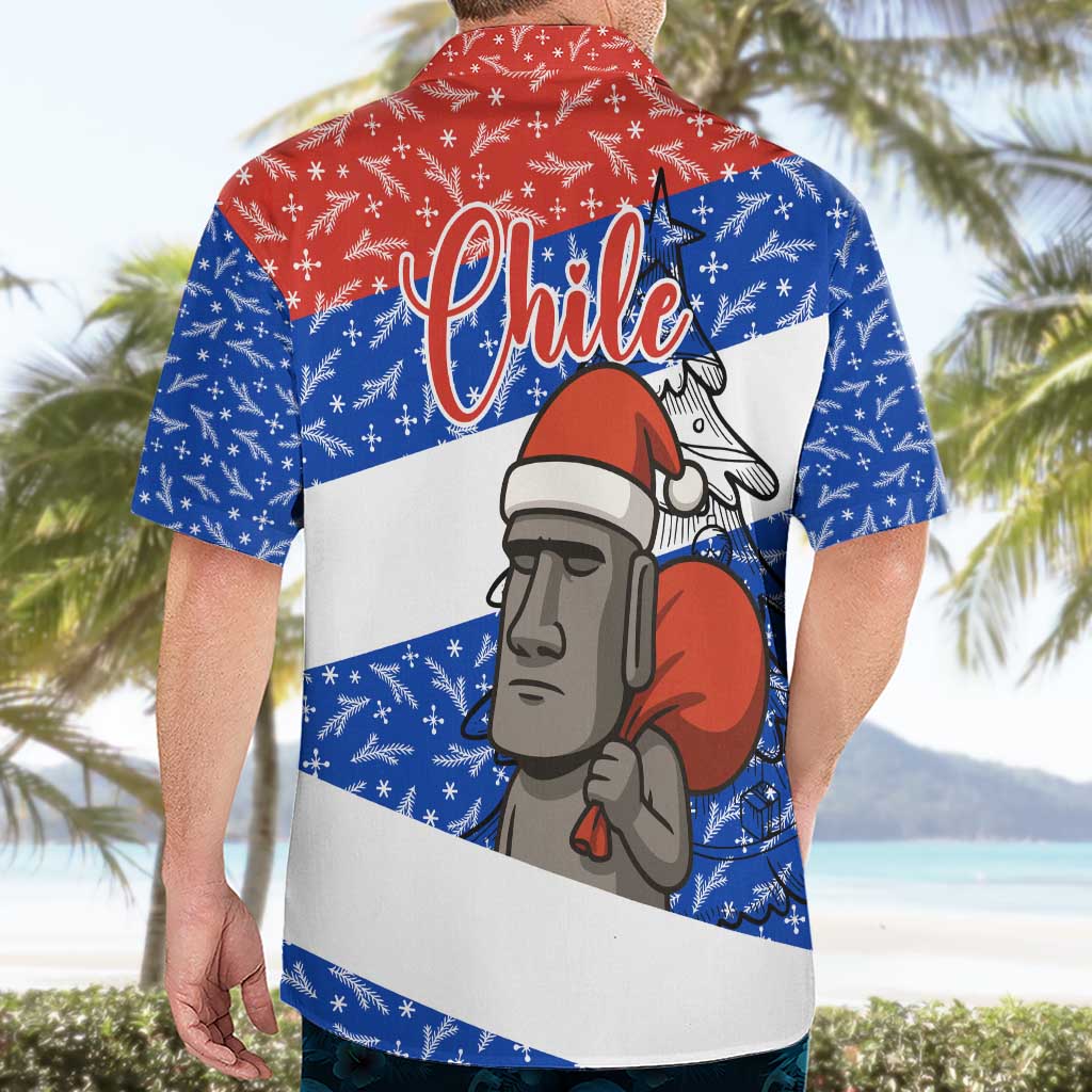 Chile Christmas Hawaiian Shirt with Moai Statues Santa Hats Snowflakes and Flag Colors Design - Wonder Print Shop