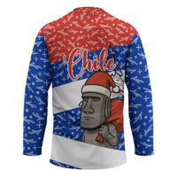 Chile Christmas Hockey Jersey with Moai Statues Santa Hats Snowflakes and Flag Colors Design - Wonder Print Shop