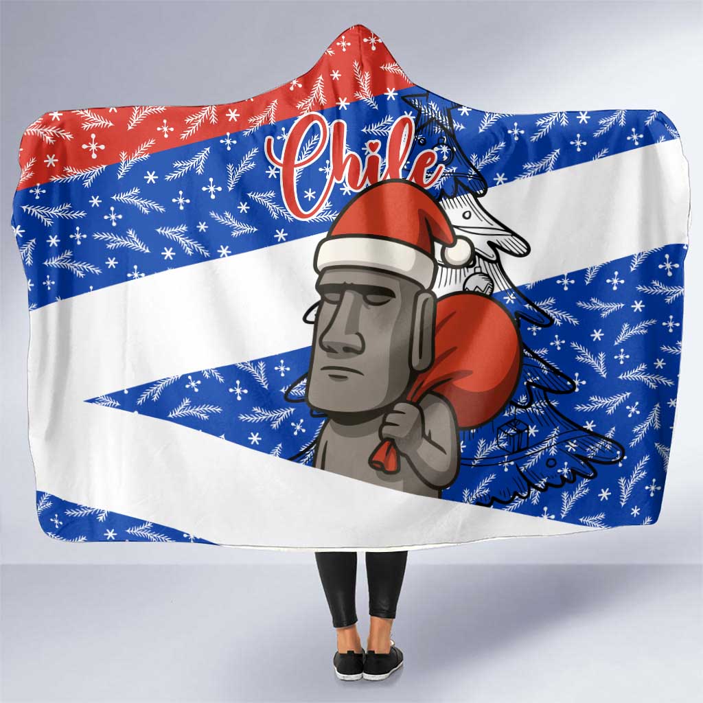 Chile Christmas Hooded Blanket with Moai Statues Santa Hats Snowflakes and Flag Colors Design - Wonder Print Shop