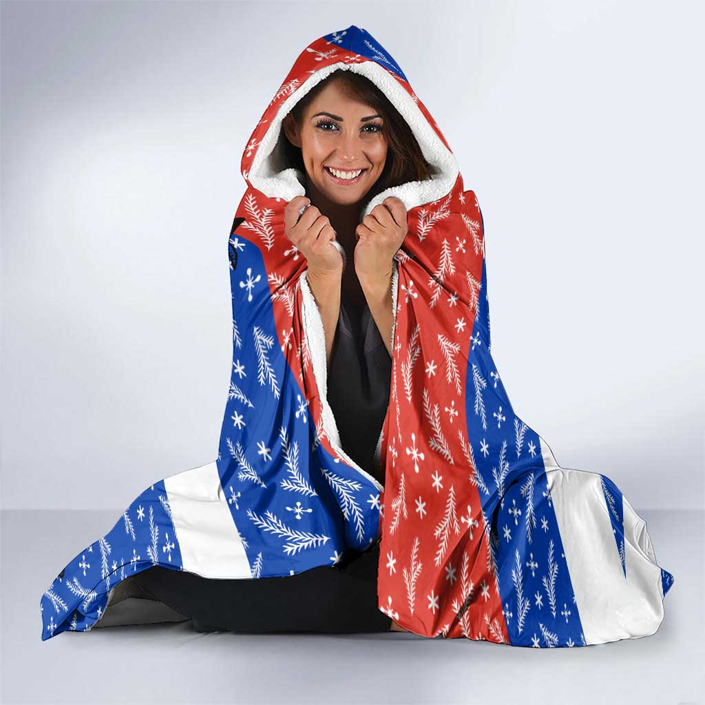 Chile Christmas Hooded Blanket with Moai Statues Santa Hats Snowflakes and Flag Colors Design - Wonder Print Shop