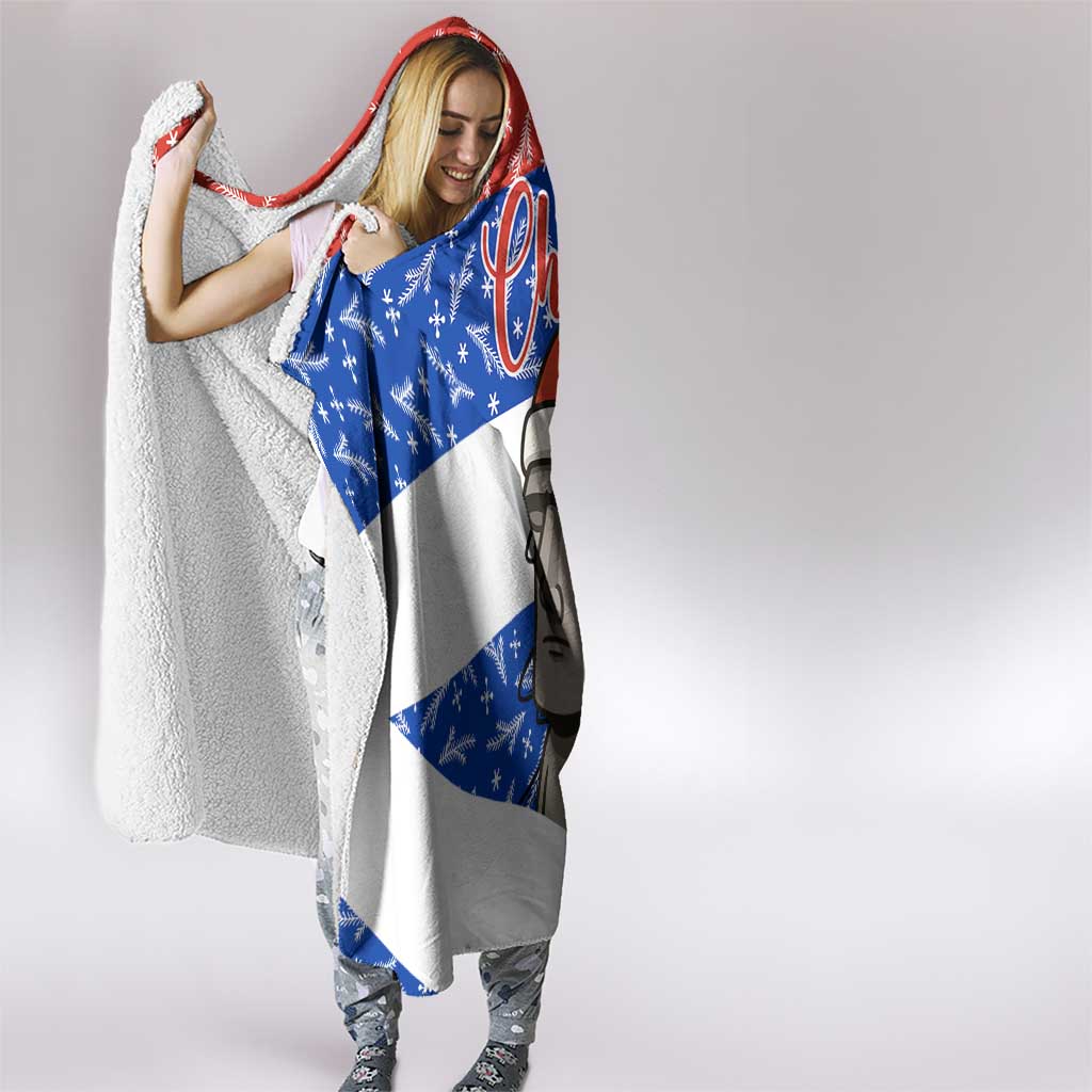 Chile Christmas Hooded Blanket with Moai Statues Santa Hats Snowflakes and Flag Colors Design - Wonder Print Shop