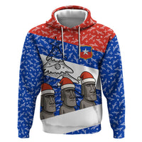Chile Christmas Hoodie with Moai Statues Santa Hats Snowflakes and Flag Colors Design - Wonder Print Shop