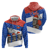 Chile Christmas Hoodie with Moai Statues Santa Hats Snowflakes and Flag Colors Design - Wonder Print Shop
