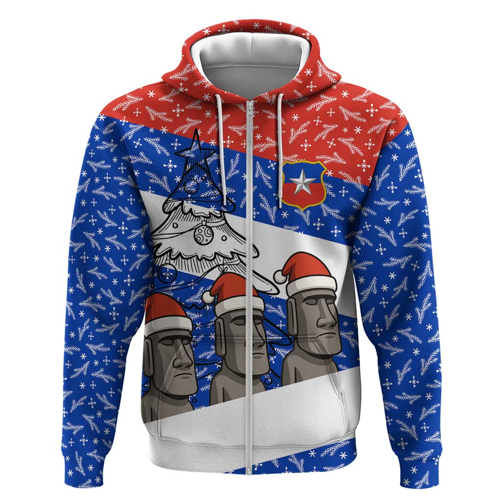 Chile Christmas Hoodie with Moai Statues Santa Hats Snowflakes and Flag Colors Design - Wonder Print Shop