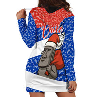 Chile Christmas Hoodie Dress with Moai Statues Santa Hats Snowflakes and Flag Colors Design - Wonder Print Shop