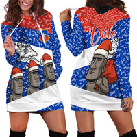 Chile Christmas Hoodie Dress with Moai Statues Santa Hats Snowflakes and Flag Colors Design - Wonder Print Shop