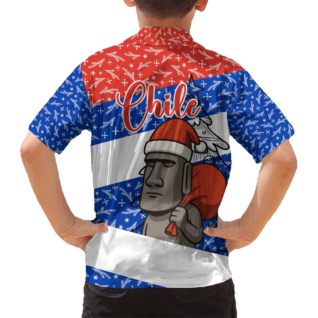 Chile Christmas Kid Hawaiian Shirt with Moai Statues Santa Hats Snowflakes and Flag Colors Design - Wonder Print Shop