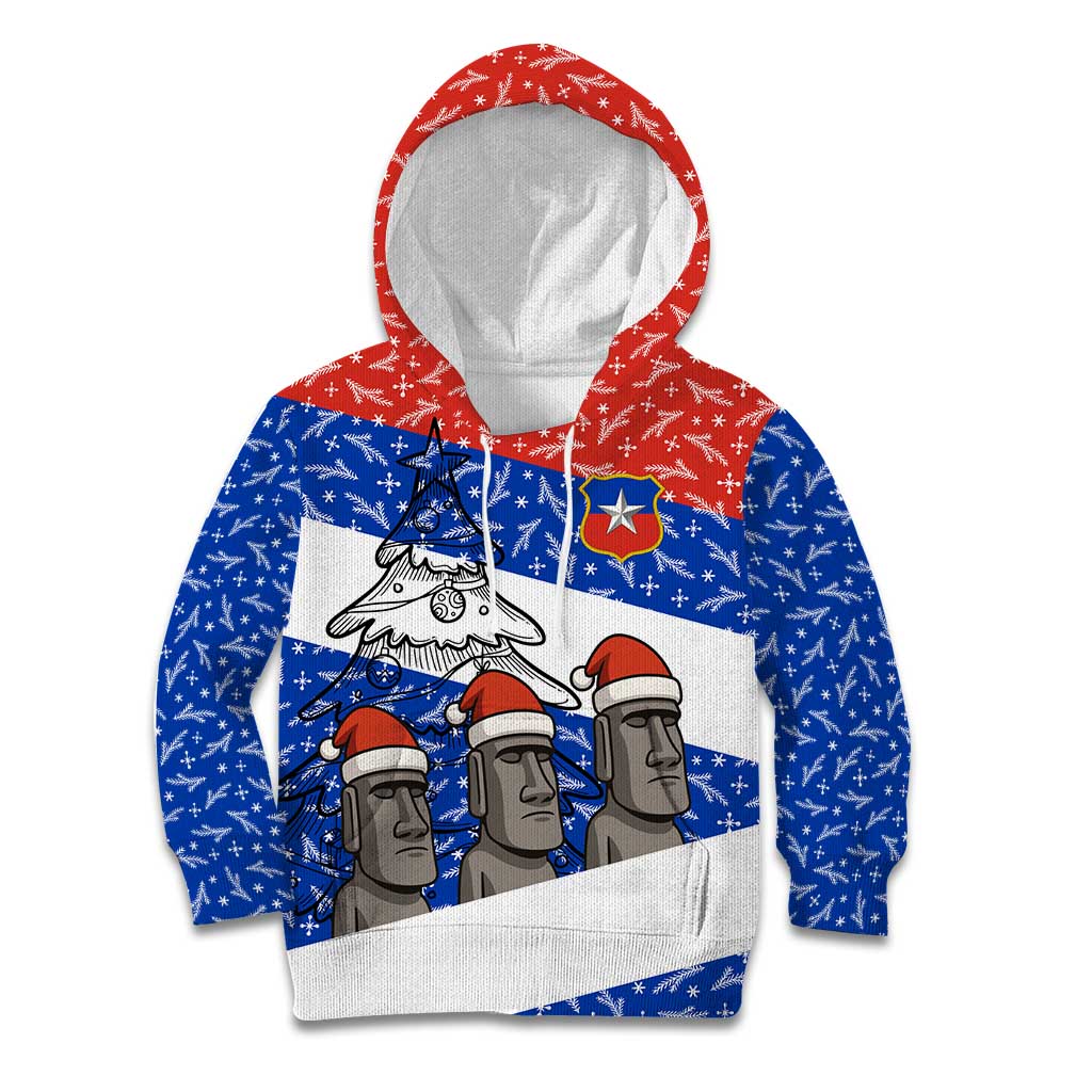 Chile Christmas Kid Hoodie with Moai Statues Santa Hats Snowflakes and Flag Colors Design - Wonder Print Shop