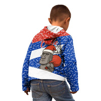 Chile Christmas Kid Hoodie with Moai Statues Santa Hats Snowflakes and Flag Colors Design - Wonder Print Shop