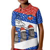 Chile Christmas Kid Polo Shirt with Moai Statues Santa Hats Snowflakes and Flag Colors Design - Wonder Print Shop