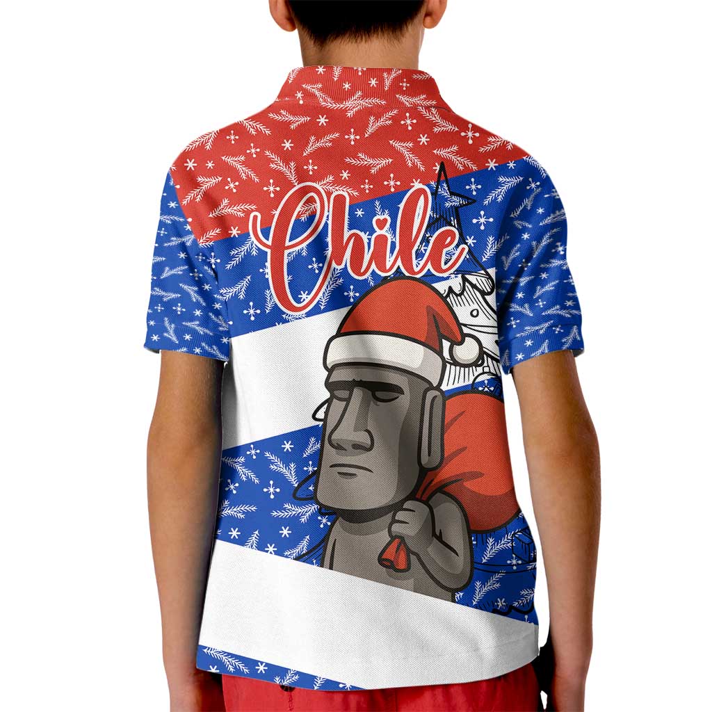 Chile Christmas Kid Polo Shirt with Moai Statues Santa Hats Snowflakes and Flag Colors Design - Wonder Print Shop