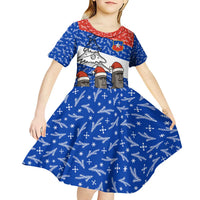 Chile Christmas Kid Short Sleeve Dress with Moai Statues Santa Hats Snowflakes and Flag Colors Design - Wonder Print Shop