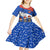 Chile Christmas Kid Short Sleeve Dress with Moai Statues Santa Hats Snowflakes and Flag Colors Design - Wonder Print Shop