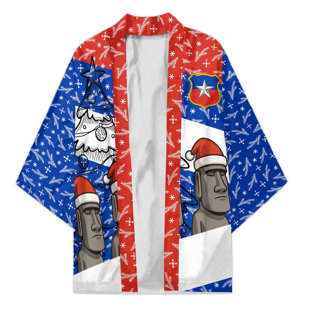 Chile Christmas Kimono with Moai Statues Santa Hats Snowflakes and Flag Colors Design - Wonder Print Shop