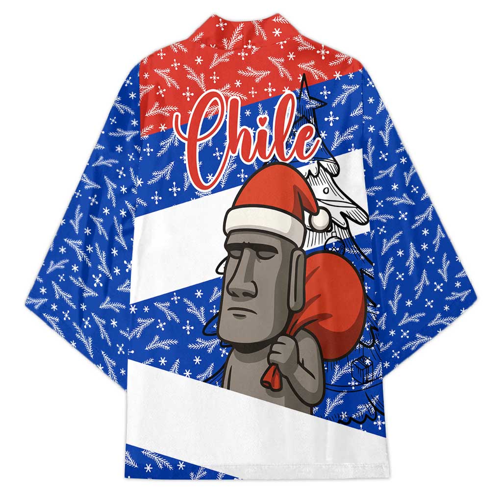 Chile Christmas Kimono with Moai Statues Santa Hats Snowflakes and Flag Colors Design - Wonder Print Shop