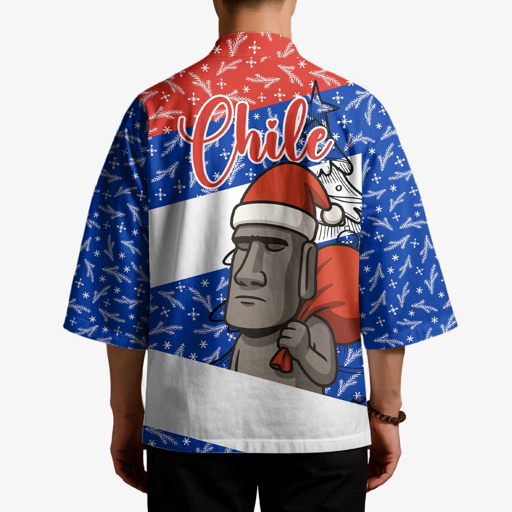 Chile Christmas Kimono with Moai Statues Santa Hats Snowflakes and Flag Colors Design - Wonder Print Shop