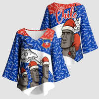 Chile Christmas Kimono Sleeve Blouse with Moai Statues Santa Hats Snowflakes and Flag Colors Design - Wonder Print Shop
