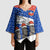Chile Christmas Kimono Sleeve Blouse with Moai Statues Santa Hats Snowflakes and Flag Colors Design - Wonder Print Shop