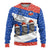 Chile Christmas Ugly Christmas Sweater with Moai Statues Santa Hats Snowflakes and Flag Colors Design - Wonder Print Shop