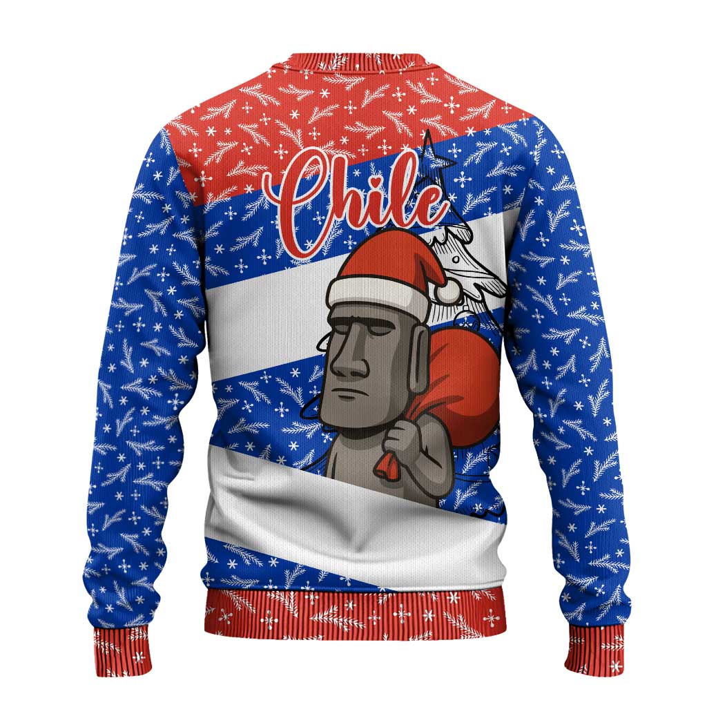 Chile Christmas Ugly Christmas Sweater with Moai Statues Santa Hats Snowflakes and Flag Colors Design - Wonder Print Shop