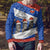 Chile Christmas Ugly Christmas Sweater with Moai Statues Santa Hats Snowflakes and Flag Colors Design - Wonder Print Shop