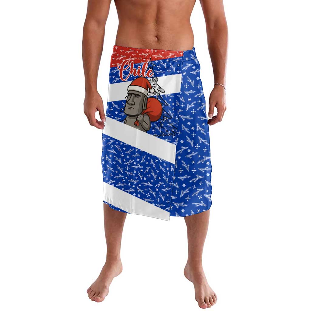 Chile Christmas Lavalava with Moai Statues Santa Hats Snowflakes and Flag Colors Design - Wonder Print Shop
