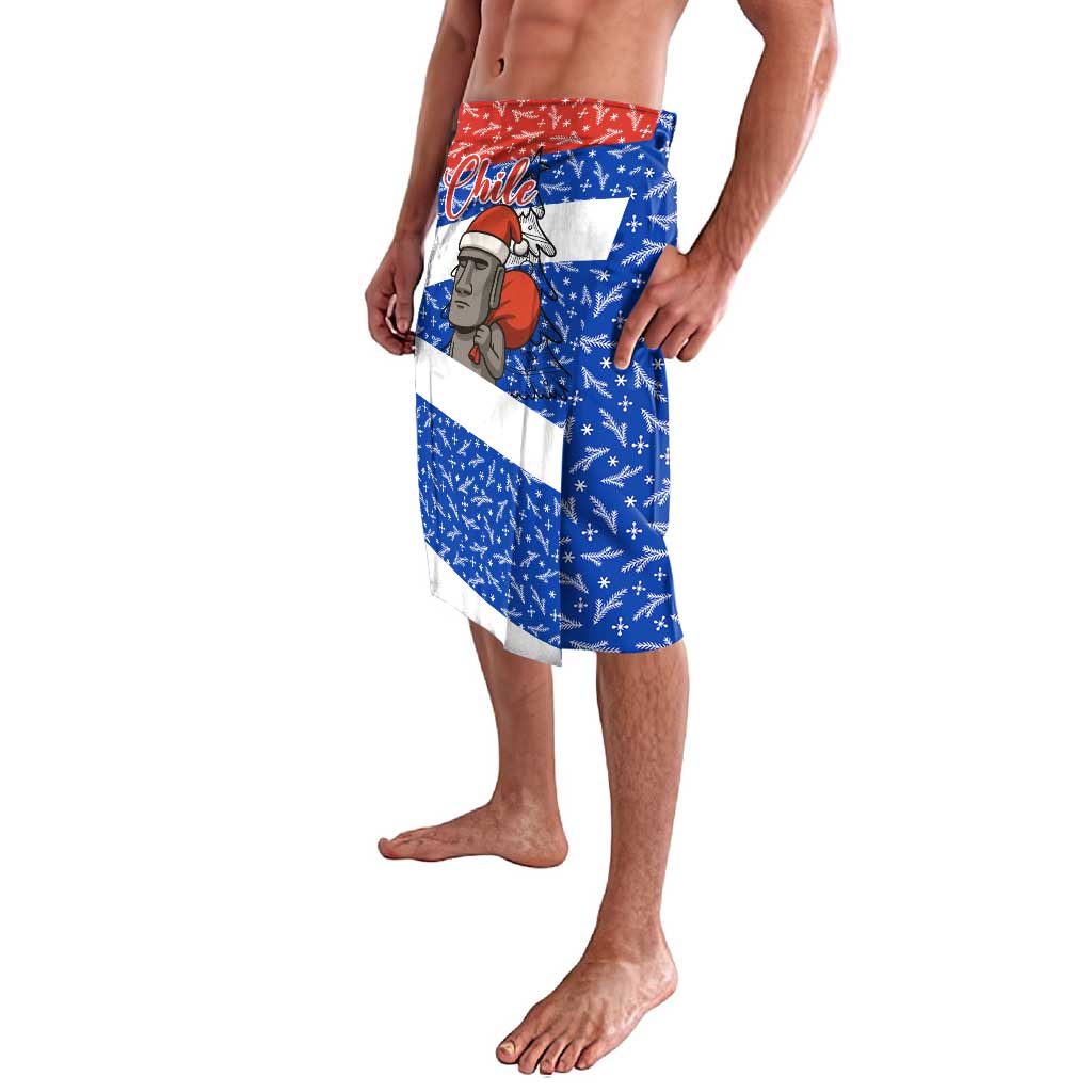 Chile Christmas Lavalava with Moai Statues Santa Hats Snowflakes and Flag Colors Design - Wonder Print Shop