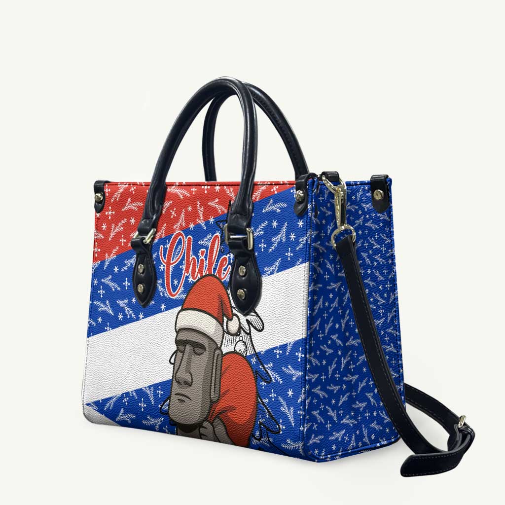 Chile Christmas Leather Bag with Moai Statues Santa Hats Snowflakes and Flag Colors Design - Wonder Print Shop