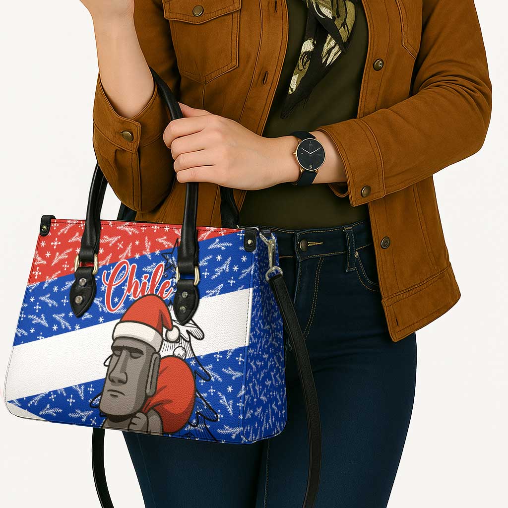 Chile Christmas Leather Bag with Moai Statues Santa Hats Snowflakes and Flag Colors Design - Wonder Print Shop