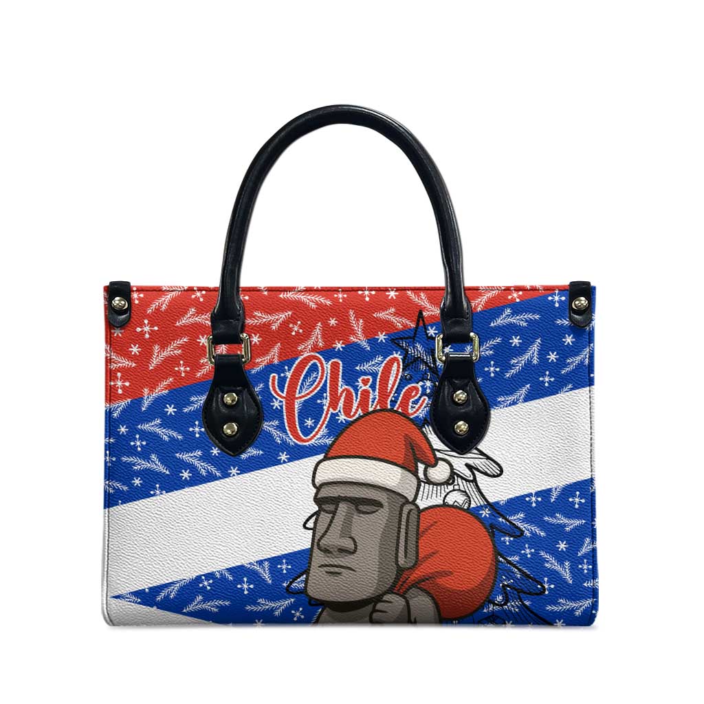 Chile Christmas Leather Bag with Moai Statues Santa Hats Snowflakes and Flag Colors Design - Wonder Print Shop